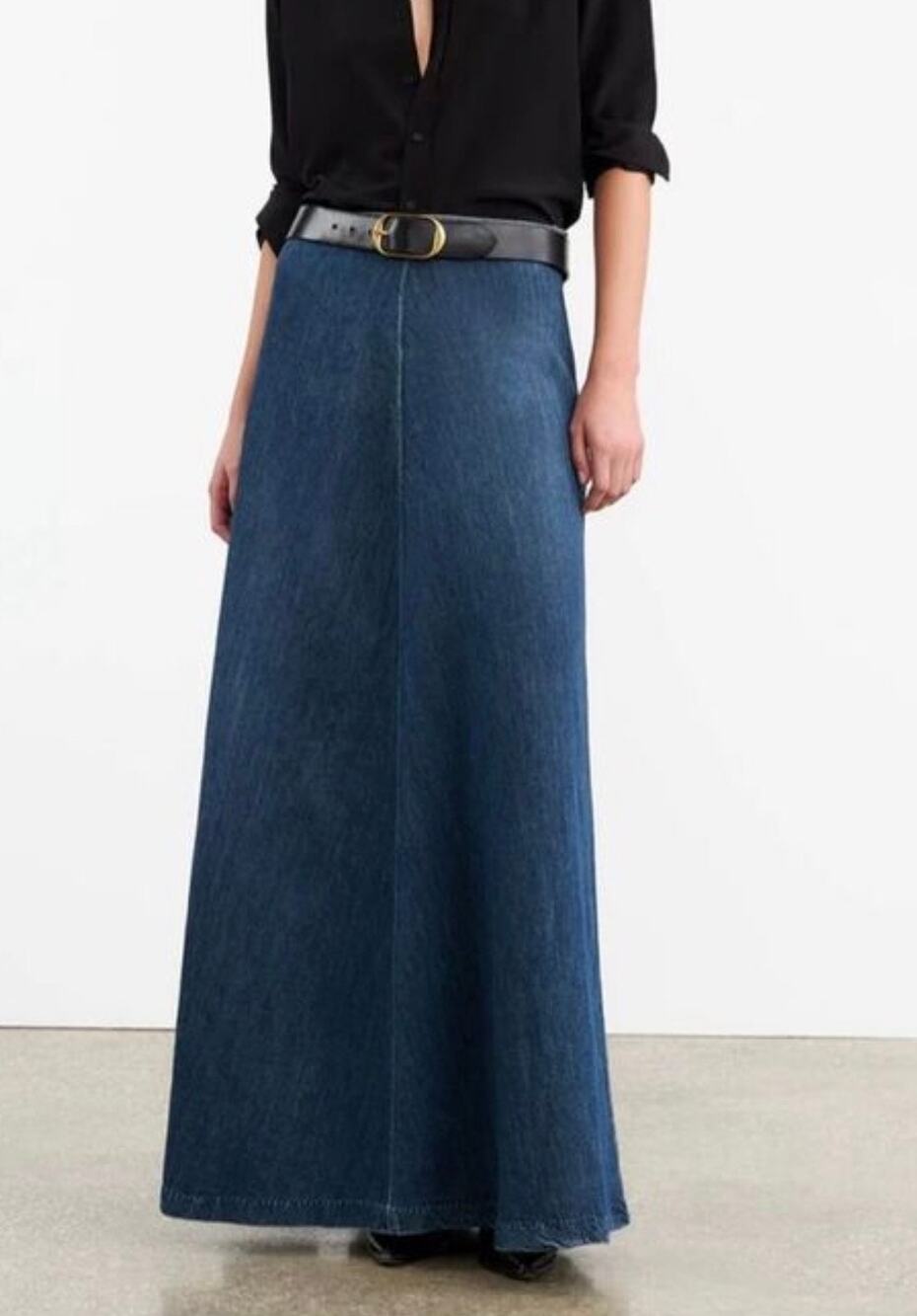 Nili Lotan Astrid Denim Skirt SZ 30 NWT Classic Wash Blue ALine Maxi Cotton Jean